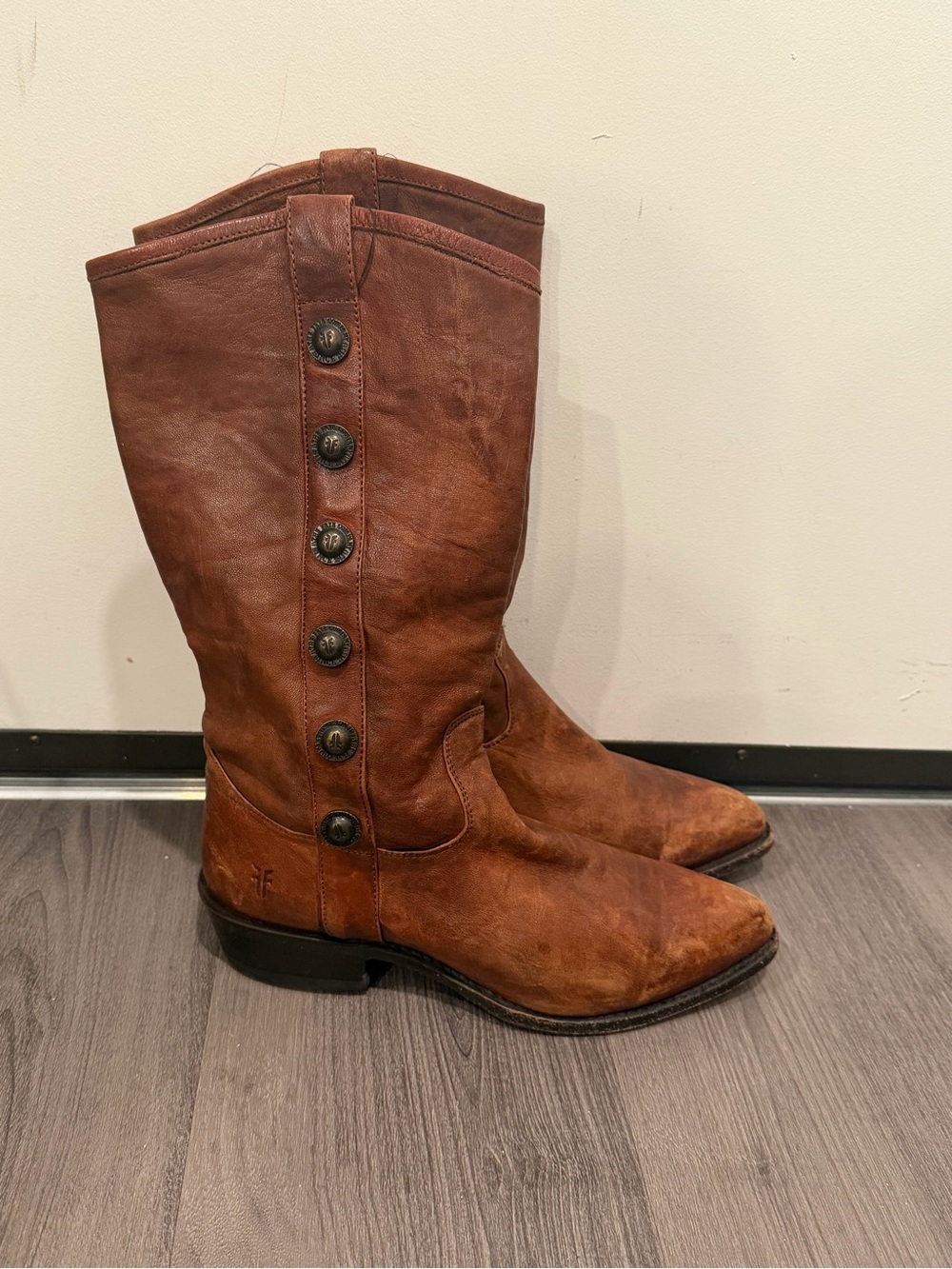 Nicole Womens Brown Leather Pull On Knee High Riding Boots Size 9 B button